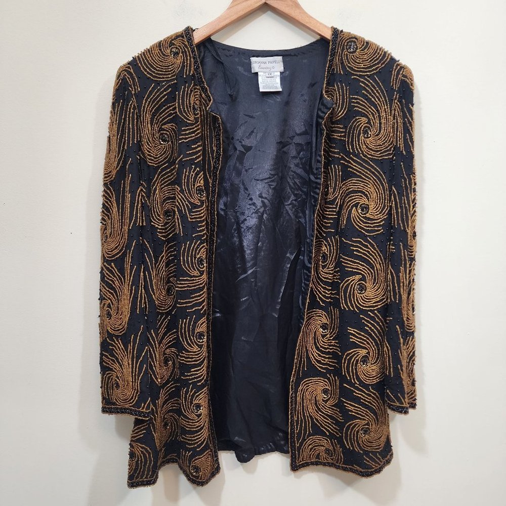 Vintage Adriana Papell evening heavily beaded silk open front‎ jacket size 1X